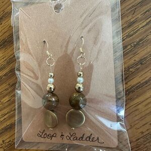 Gold and Brown Bead Drop Earrings